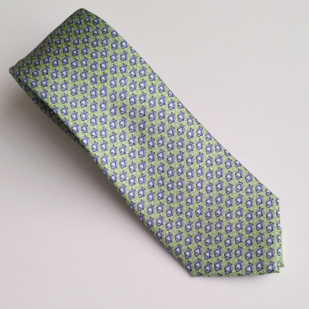 Tommy Hilfiger Fish Pattern 100% Silk Neck Tie - Green &‎ Blue